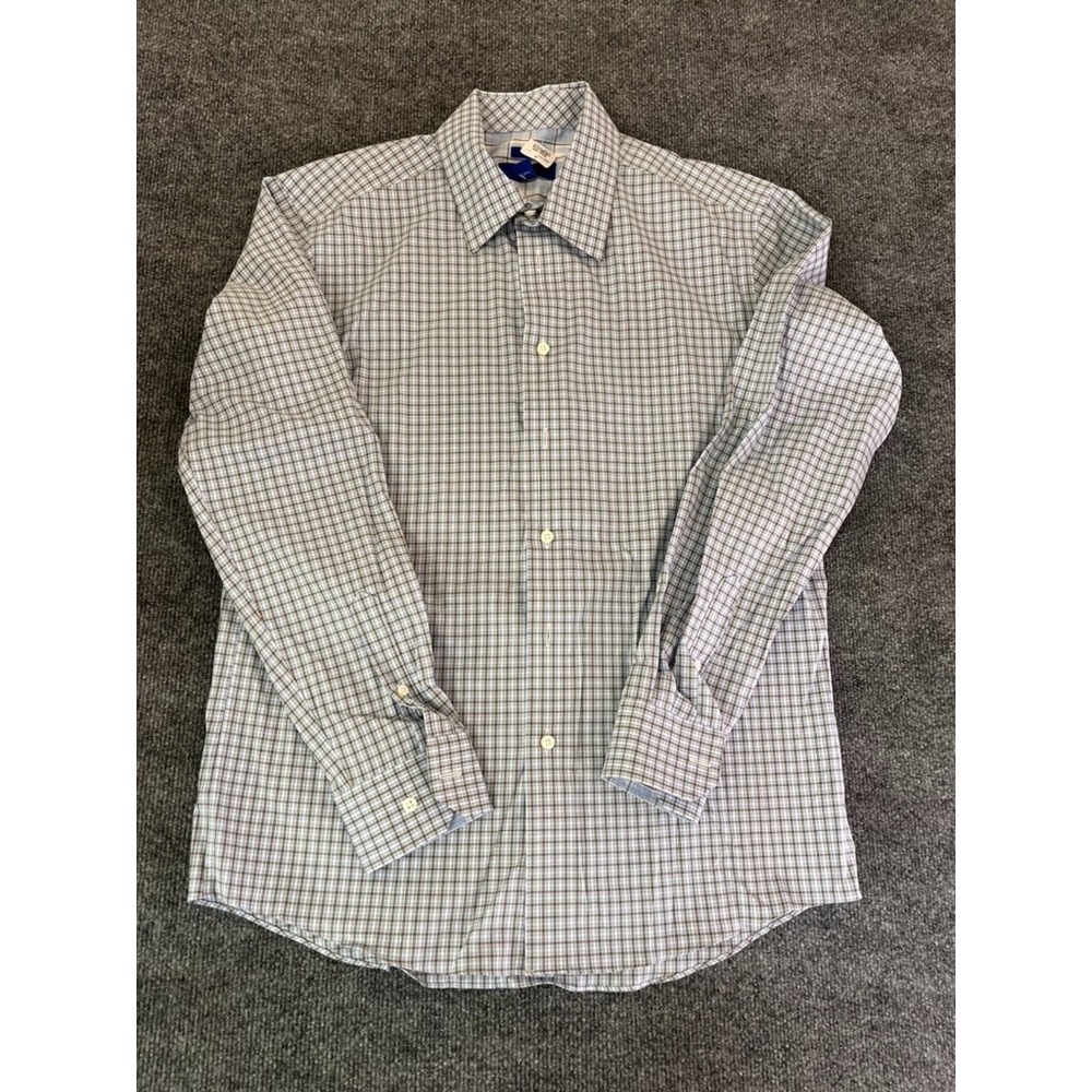 Egara Long Sleeve ButtonUp  Blue Brown Plaid‎ Slim Fit Mens Cotton Shirt Size L